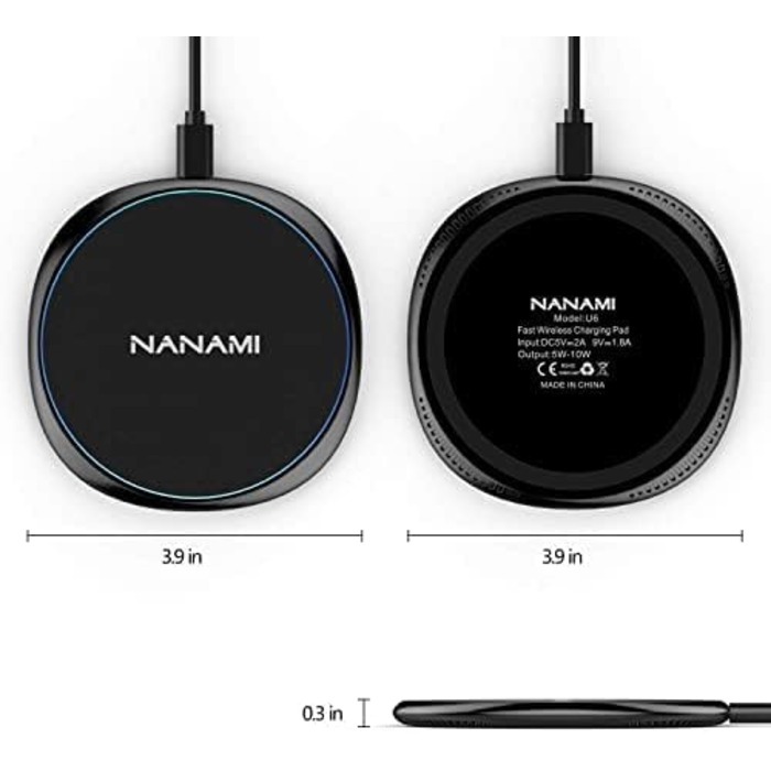 Бездротовий зарядний пристрій NANAMI 20W USB-C PD з адаптером, швидка бездротова зарядка 10W для Samsung Galaxy S25/S24/S23/S22/S21 Ultra Plus, 7.5W для iPhone 17/16/15/14/13/12/11 Pro та Airpods (Чорний)