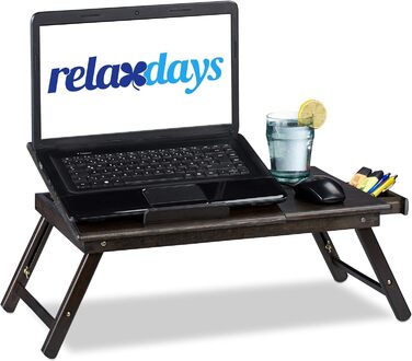 Столик для ноутбука Relaxdays з бамбука, регульований по висоті, з ящиком, 24x60x35 см, коричневий