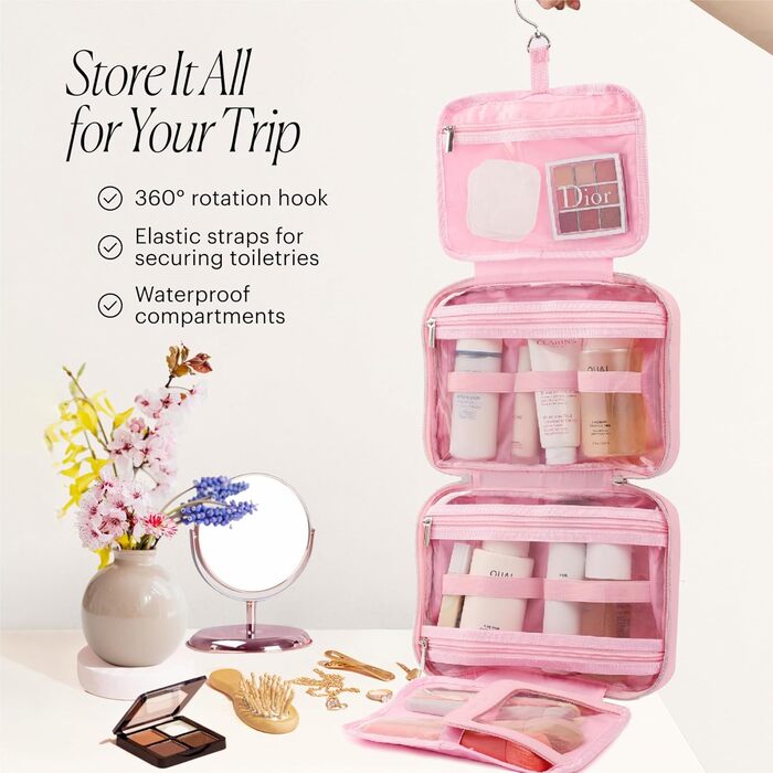 Жіночий дорожній косметичний набір, великий, рожевий