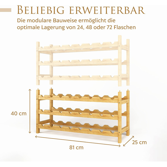 Wooden Wine Rack, 24 Bottles, Stackable Bottle Rack, Expandable Beverage Rack, Stackable Wine Rack, Bottle Storage, Wooden Bottle Rack, Wine Bottle Rack