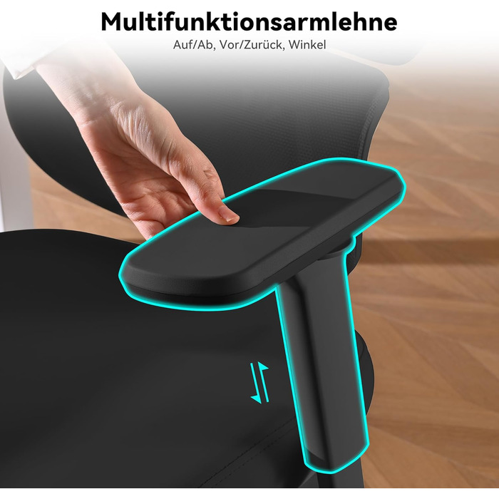 Офісний стіл MUSSO E600SE з ергономічним дизайном, регульована поперекова підтримка, 3D-підлокітники та підголовник, з підніжкою, для жінок, захист спини (чорний)