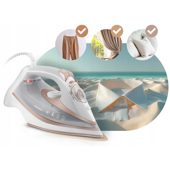Парова праска Berdsen 3000 Вт з керамічною підошвою, резервуаром 380 мл та функцією вертикального відпарювання