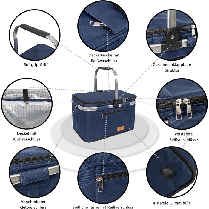 Foldable Shopping Basket 35L + Bottle Bag with 9 Compartments for Bottles up to 1.5L | Set of Large Insulated & Waterproof Cooler Bag + Bottle Basket: Lunch Bag, Bottle Carrier, Thermos Bag, Bottle Bag