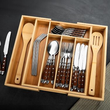 Органайзер для столових приборів Gräwe з бамбука для кухонних шухляд, змінний, розсувний 28.5-40.5 см, дерев'яний вигляд