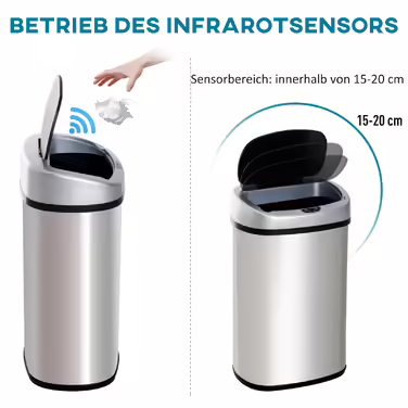 HOMCOM Automatic Sensor Trash Can 30L with IR Sensor, Square, Stainless Steel, Optional Inner Bucket for Hygienic Waste Management