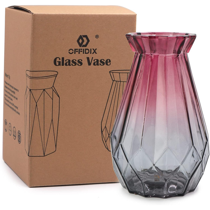 Скляна ваза OFFIDIX з градієнтом кольору, багатокольорова, геометричний дизайн, для вечірок, декору, квітів, офісу чи дому (фіолетово-сіра)