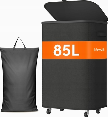 Кошик для білизни Lifewit з кришкою та колесами, 85 л, з каркасом
