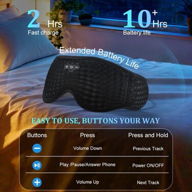 3D Маска для сну з навушниками Bluetooth V5.4: Комфортний сон, подорожі, релакс