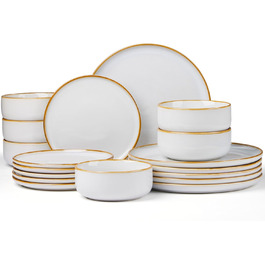 Набір посуду Joyfair на 6 осіб, 18 предметів: тарілки, миски, десертні тарілки, посуд з реактивної глазурі, для щоденного використання, сумісний з мікрохвильовою піччю та посудомийною машиною, пісочно-бежевий колір