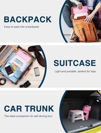 Складний табурет HOUSE DAY 22см, рожевий та білий. Стабільний, легкий, з антиковзким покриттям. Ідеально для дітей, ванної кімнати, кемпінгу, пікніка та дому.