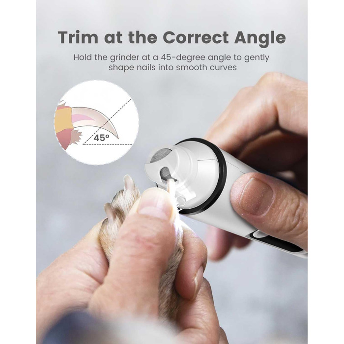 Триммер для стрижки кігтів та стрижка кігтів для собак 2 в 1, безшумний, акумуляторний, електричний, для великих, середніх та маленьких собак, білий