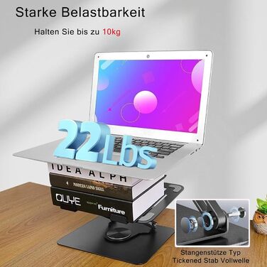 Підставка для ноутбука з регулюванням висоти та поворотним підставою 360°, ергономічна, вентильована, чорна, 10-17 дюймів