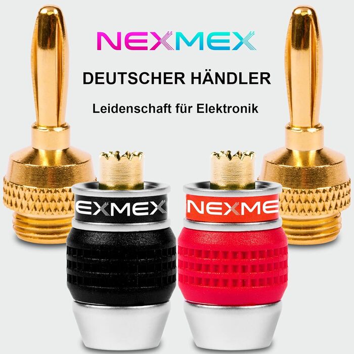 Комплект позолочених бананових роз'ємів NEXMEX для акустичних кабелів, 16 шт (8 пар) для Hi-Fi ресиверів та колонок