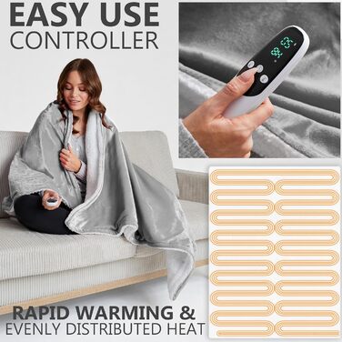 Електрична ковдра Kingsize König EU, м'яка Sherpa Fleecedecke, 230x265 см, 9 режимів нагріву, таймер 12 годин, тепла ковдра-плед, подарунок