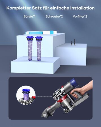 Акумулятор FLYLINKTECH 8.0Ah V8 для пилососів Dyson V8 Absolute/Animal/Fluffy/Motorhead SV10 з 2+1 фільтрами та 4 гвинтами