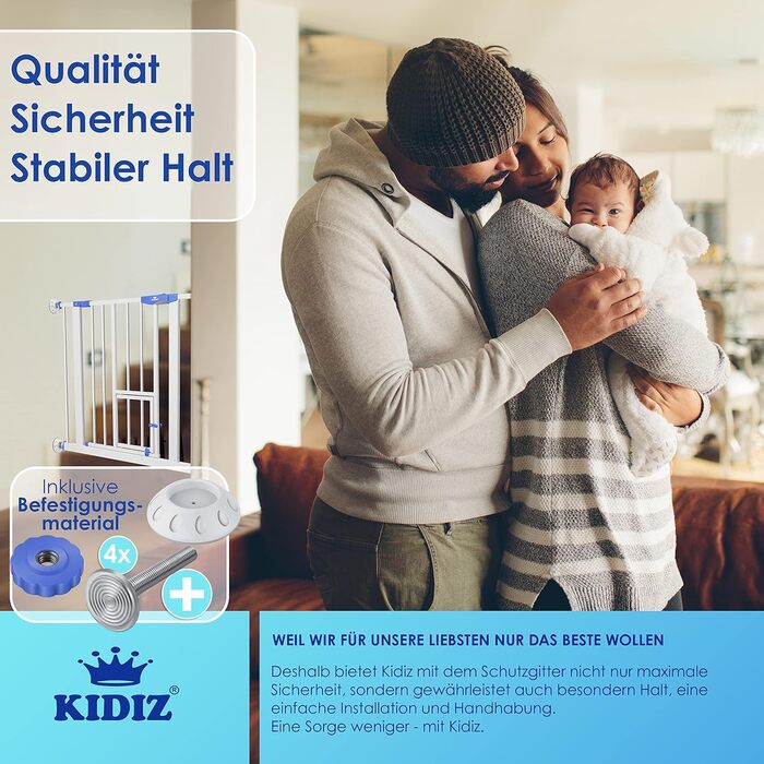 Захисний бар'єр KIDIZ для котів з люком, захист від дітей, турнікет для дитячих кімнат без свердління, поворотний, білий/блакитний, ширина 74-87 см