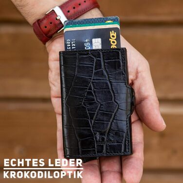 Клатч-органайзер Solo Pelle Mech: шкіряний картхолдер з RFID захистом для 11 карт (Kroko Schwarz)