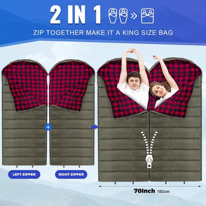 Сплячий мішок Keencamp Flanell Warmer для кемпінгу, 3-4 сезони, бавовняна підкладка, до -1°C, XXL, 230x90 см (зелений, Zip)