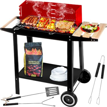 Five-Star Grill&Chill Charcoal Grill - Garden Grill, Chrome Rost 50 cm × 26.5 cm, Two Transport Wheels, GC0010
