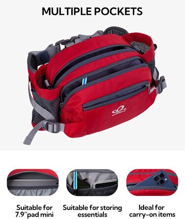 Водонепроникна поясна сумка Waterfly з тримачем для пляшки, регульованим ременем, кишенею для телефону та для прогулянок з собакою, для туризму, подорожей та кемпінгу (червона)