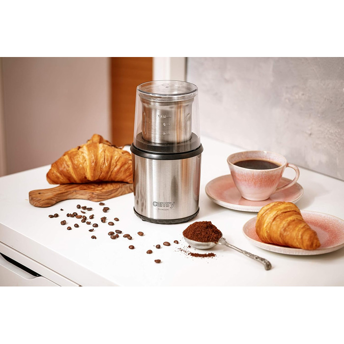 CAMRY CR 4444 Coffee Grinder with Safety Lid, 75g Capacity, 400W, Stainless Steel Housing, Safe Electric Grinder with Spoon, Electric Propeller Grinder with Transparent Lid, Silver