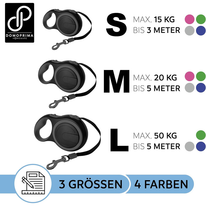 Рулетка для собак DOMOPRIMA, 3 розміри (S, M, L), 4 кольори (сірий, блакитний, зелений, рожевий) з відбиваючим ремінком. Зелена рулетка, розмір L