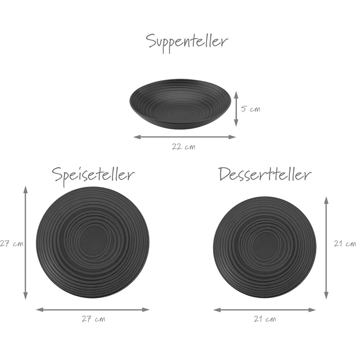 Набір посуду Creatable Serie Lava Stone (6 предметів) з кераміки, придатний для миття в посудомийній машині та використання в мікрохвильовій печі, зроблене в Португалії (Набір тарілок 18 предметів)