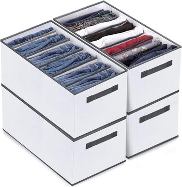 6-Piece Closet Organizer Boxes Organization System Pants Closet Foldable Stackable Drawer Inserts for Closets Jeans Shirts Clothing, 36 x 24 x 20 cm | 7 compartments | Grey