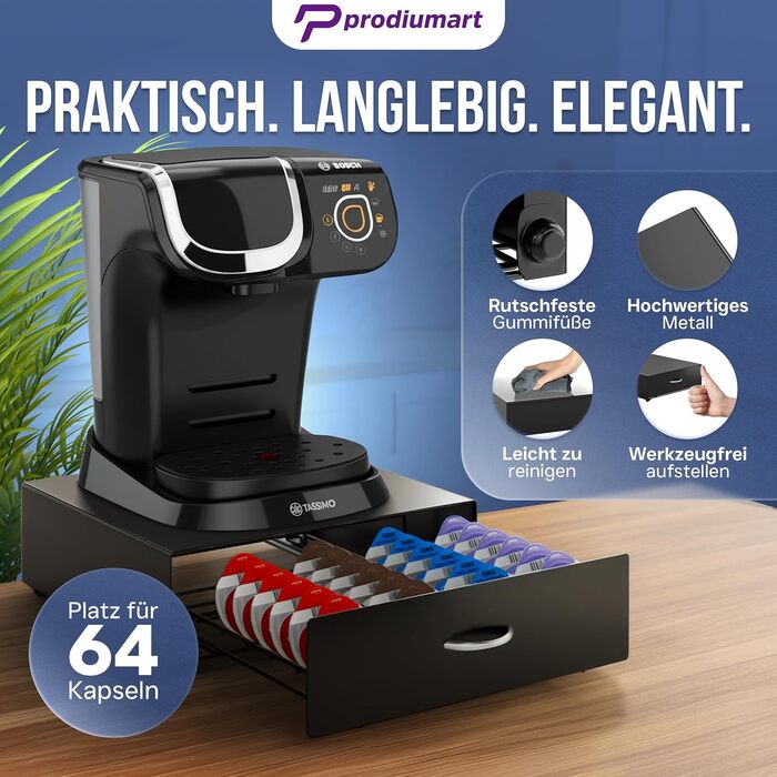 Тримач для капсул Tassimo Prodiumart - елегантний диспенсер на 64 капсули (чорний)