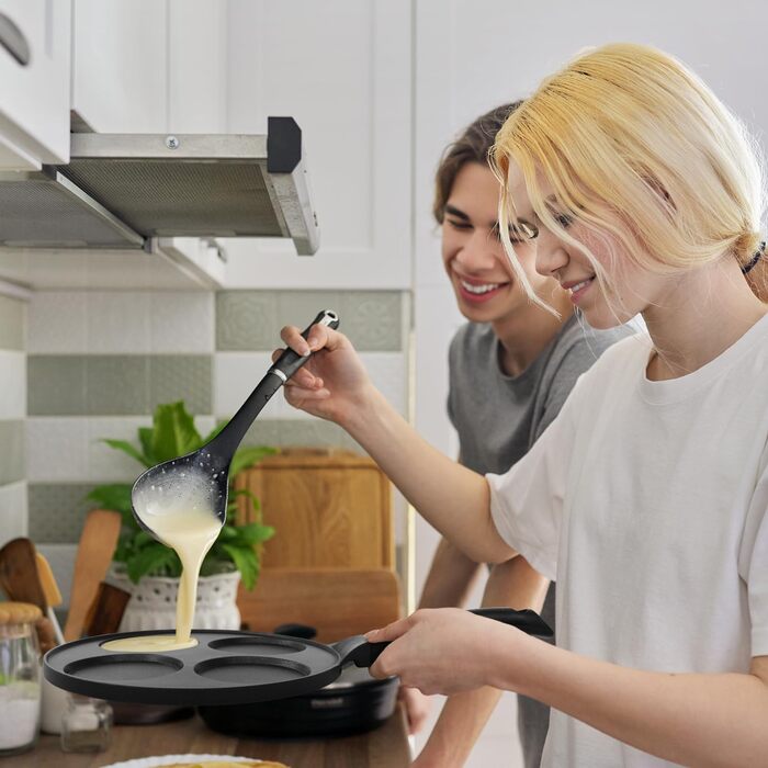 Млинцева сковорода Joeji's Kitchen з 7 отворами, 26,5 см, антипригарна, алюмінієва, для індукції, універсальна, для млинців та яєць