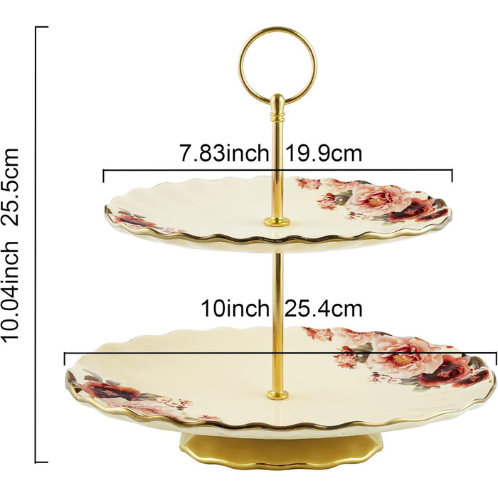 Стійка для тортів та випічки Fanquare з кераміки, золота, 2 яруси