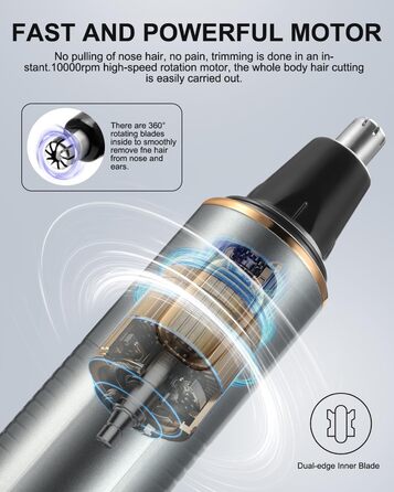 Триммер для носа Areyzin 2025 Upgrade: рожевий/сірий, водонепроникний, з двома лезами