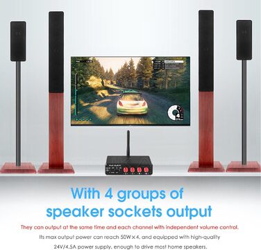 Підсилювач звуку Douk Audio HiFi Bluetooth 5.0, цифровий, стерео, 2/4 канали, 4×50Вт