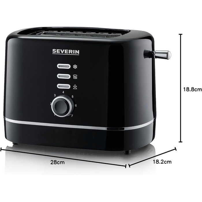 Тостер Severin AT 4321: компактний, 850 Вт, для тостів, розморожування та підігріву, чорний