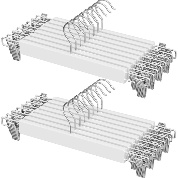 SONGMICS Набір вішалок для штанів, 16 шт., дерев'яні, з регульованими кліпсами, антиковзні, для штанів, шортів та спідниць, CRW009N16