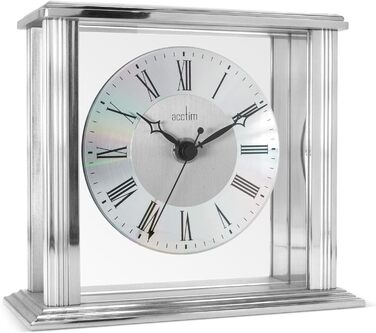 Acctim Hamilton Table Clock, Metal Glass Aluminum, Silver, 13.7 x 15.5 x 6.8