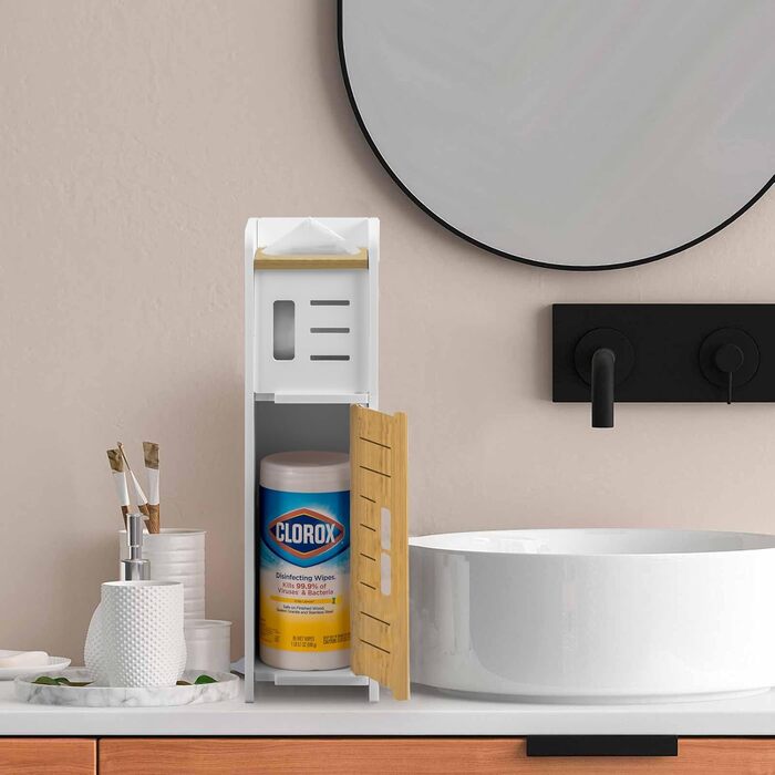 PVC Toilet Paper Holder with Brush - 2-in-1 Bathroom Organizer - White (49cm)