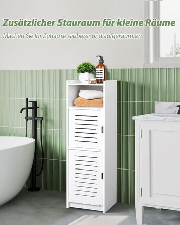 Aimu waterproof bathroom cabinets, bathroom storage units with open storage shelves, freestanding floor cabinets, corner organizers for bedroom, kitchen, hallway, white, 74x20x24 cm