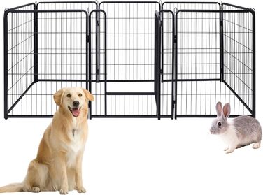 Вольєр для цуценят Freigehege для собак, розкладний, 6 перетичок, вольєр для тварин з дверцятами, 65x80 см, вольєр для собак, внутрішній/зовнішній, матовий чорний, 65x80x6 шт.