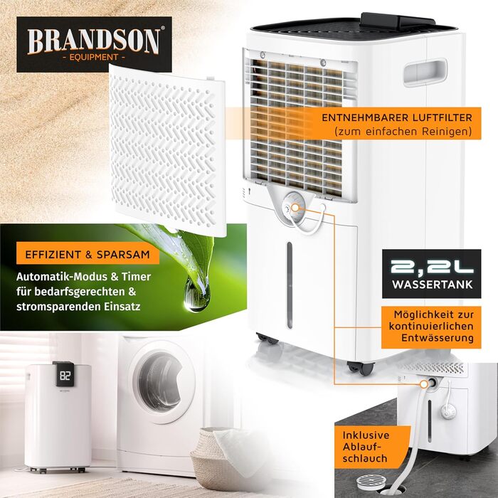 Електричний осушувач повітря Brandson 16L з компресором – 16 літрів/24 години – тихий – дисплей – для спальні, ванної, підвалу