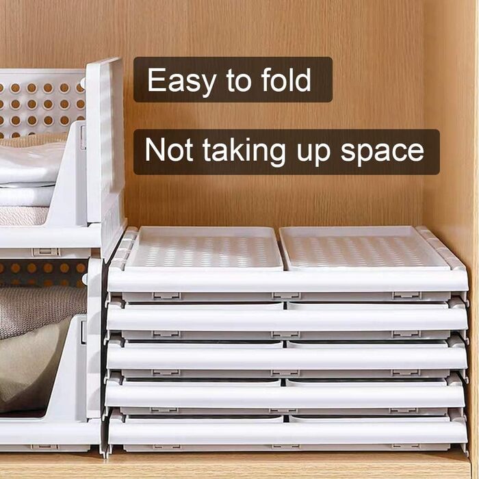 Hossejoy Set of 4 Stackable Closet Storage Boxes, Plastic Drawer Organizers, Foldable Clothes Shelf Baskets, Foldable Containers, Bins, for Office, Bedroom, and Bathroom (white)