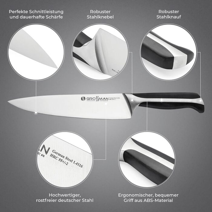 Ніж кухарський Grossman 002SH, 33 см, з нержавіючої сталі, ергономічна ручка