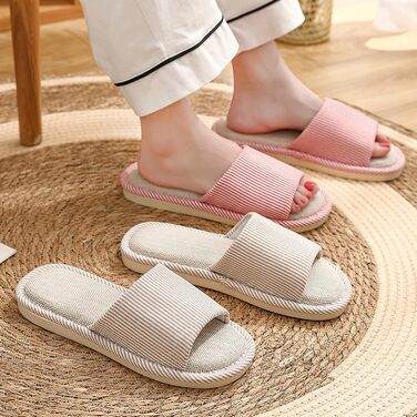 Легкі літні домашні тапочки з льону для жінок та чоловіків, відкриті сандалії, розмір 36/37 EU, вузька форма, хакі