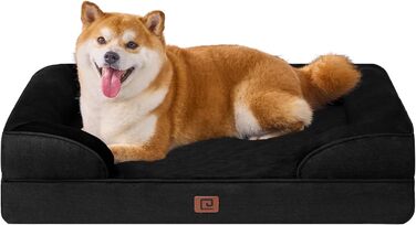 Ортопедичне ліжко для собак EHEYCIGA, великі та середні породи, 91x68 см, Memory Foam, миється, вологостійке, з високим бортиком (89x56x17 см), чорне