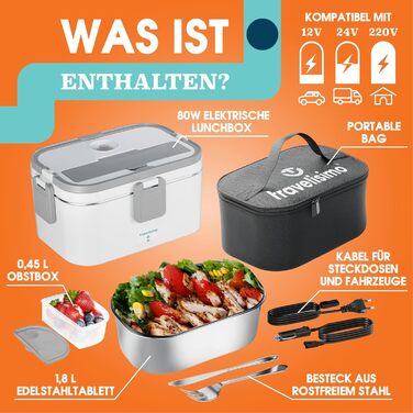 Electric Lunch Box 80W Thermo Lunch Box for Keeping Food Hot, 1.8L Heat Box 3-in-1 Food Warmer, Food Warming Box for 12V/24V/220V, for Work, Car, Truck Electric Lunchbox, Heat Box