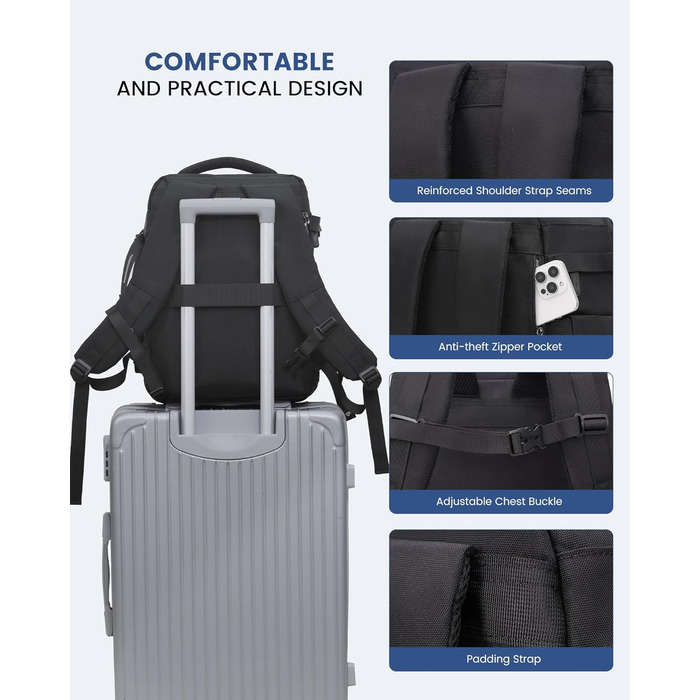 Рюкзак LOVEVOOK для ручної поклажі в літак, 40x30x20 см, 24л, для ноутбука 14 дюймів, чорний