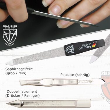 Набір манікюру 5-ти предметний 'Anzio III' від DREI SCHWERTER - Німецька якість | Елегантний чорний футляр з натуральної шкіри | В комплекті: ножиці для нігтів, ножиці для кутикули, пінцет, алмазна пилка для нігтів, засіб для очищення нігтів