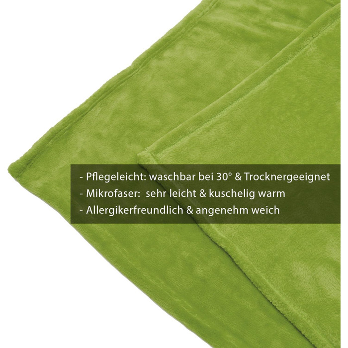Beautissu Плюшевий плед Aurelia, 150x200 см, зелений – м'який плед для дивану та ліжка, мікрофібра