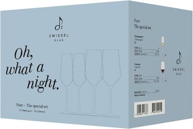 Набір келихів Zwiesel Glas Date Night Pure: 4 шт. (2 шампанських 297 мл, 2 для червоного вина 540 мл), тритан-кристал, для посудомийної машини, вироблено в Німеччині