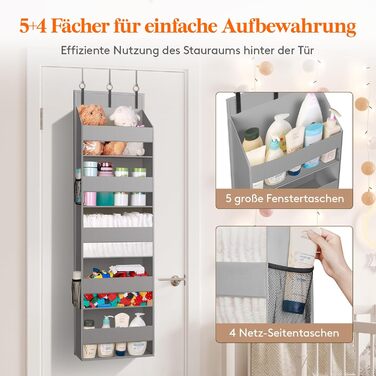 Органайзер для підвішування Lifewit Türorganizer з 5 полицями та 4 кишеньками, сірий, 20 кг